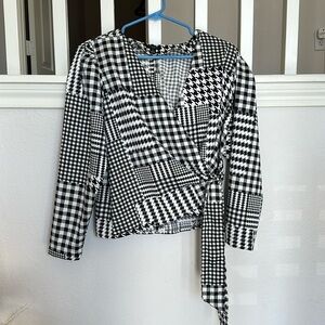 Plaid Puff Sleeve Wrap Top